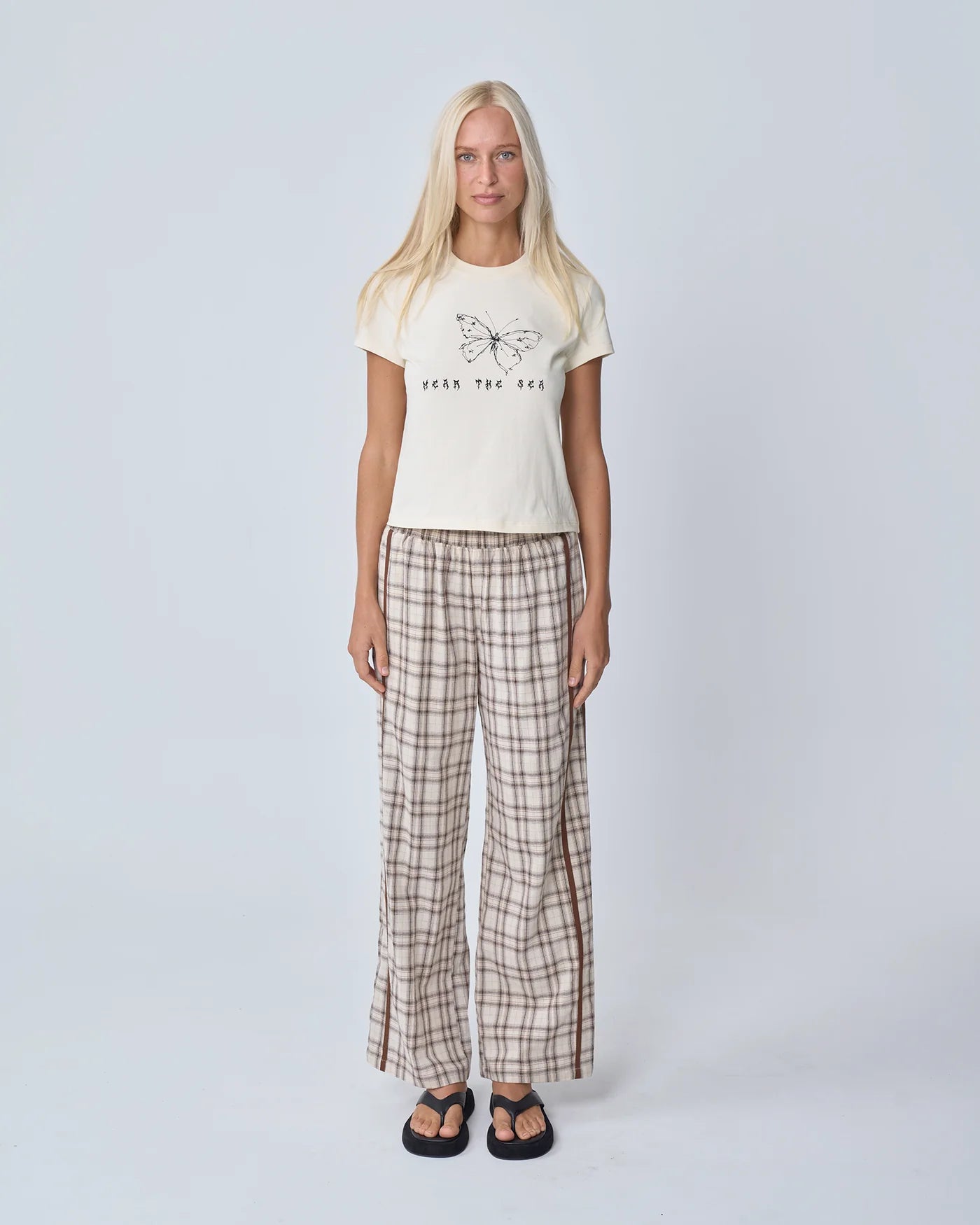 NEAR THE SEA- RACER PANT - BROWN PLAID