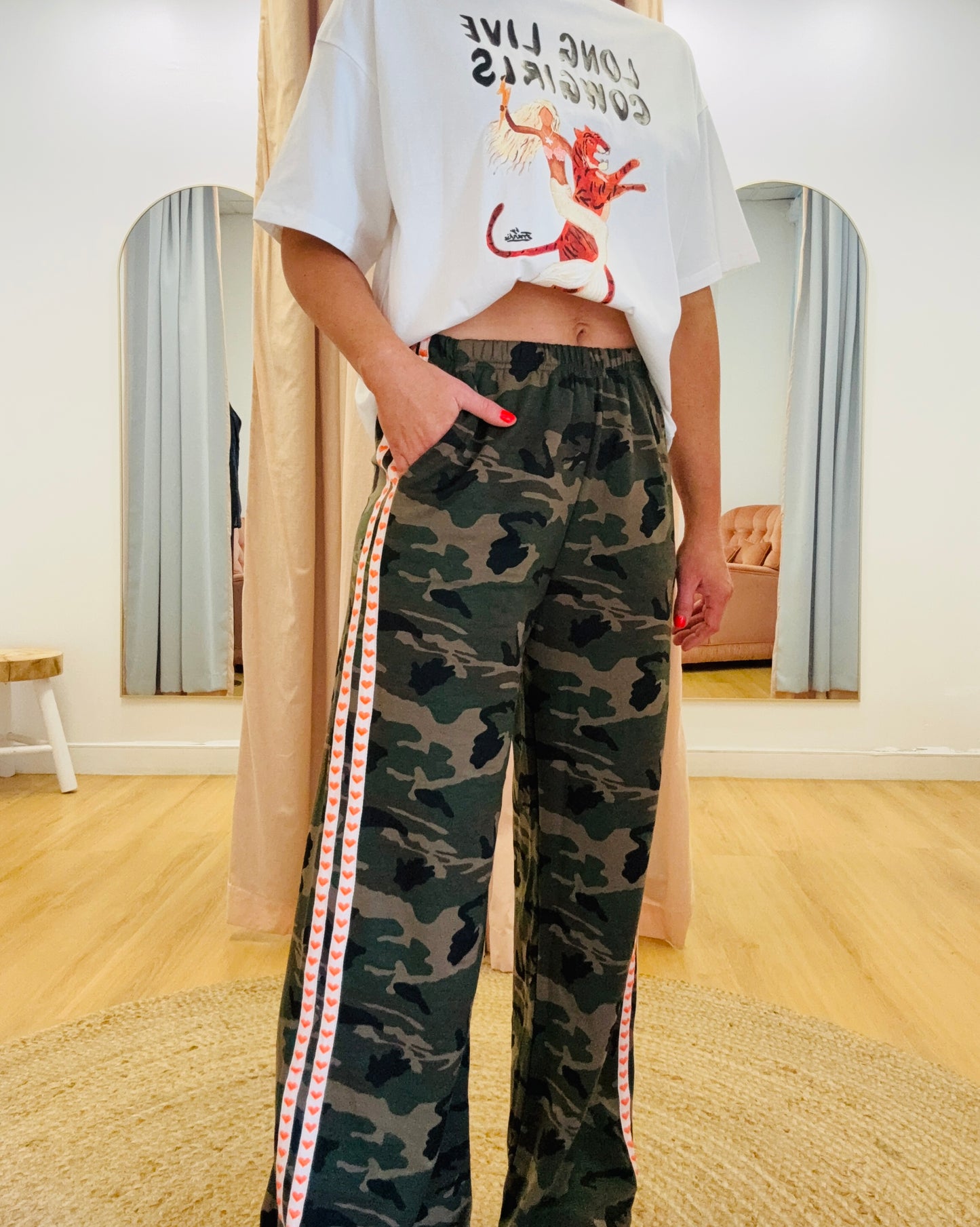By Frankie/ Camo Track Pant- Coral Hearts