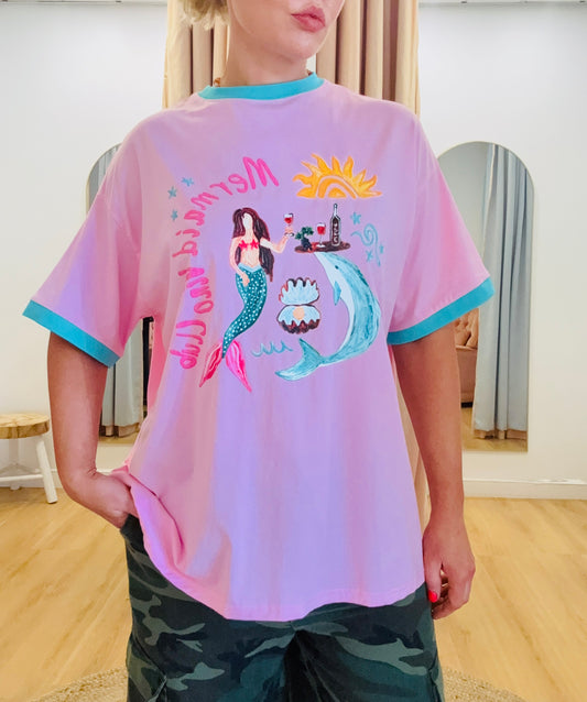 By Frankie/ Vino Club Tee- Pink/ Turquoise