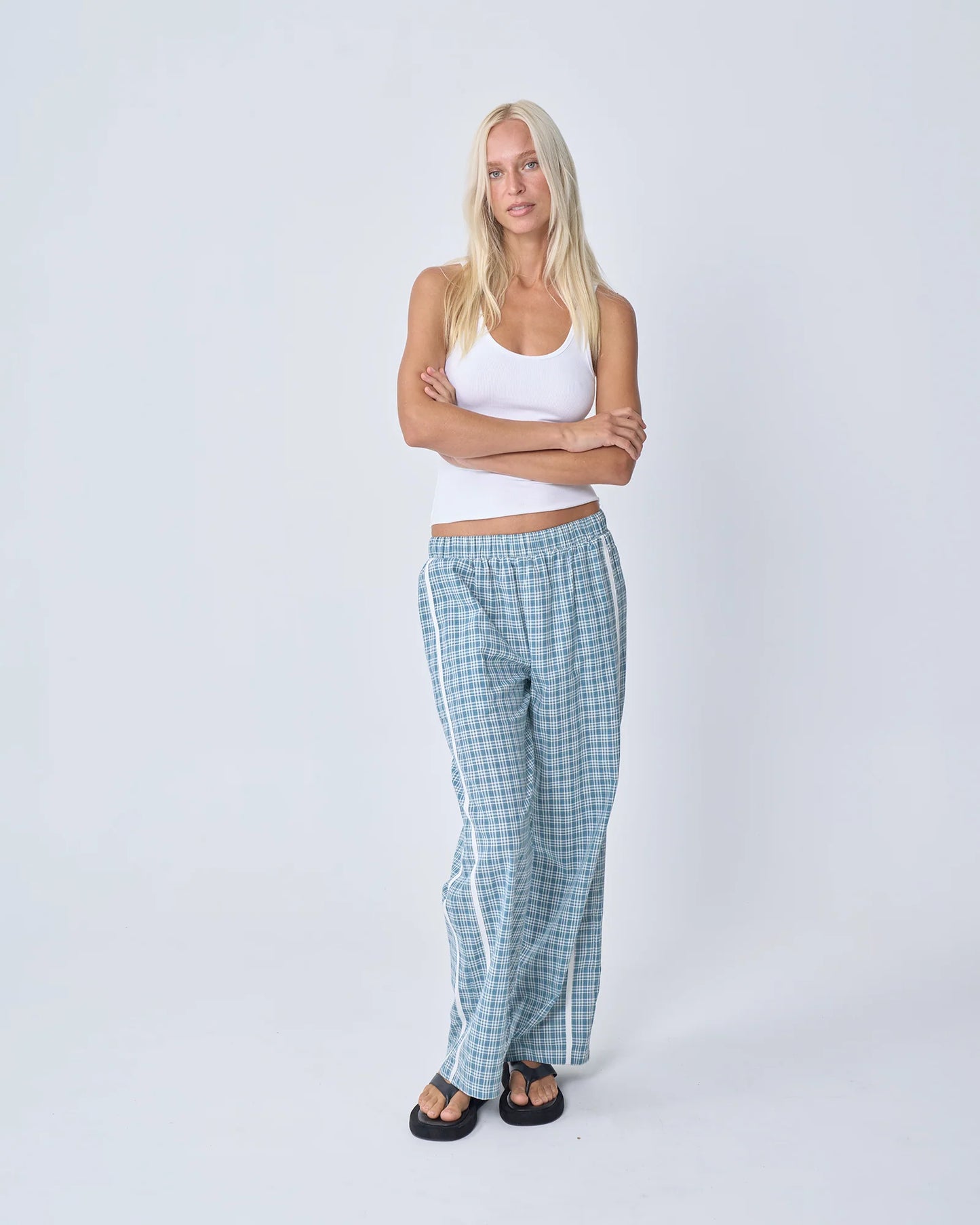 NEAR THE SEA- RACER PANT - BLUE PLAID