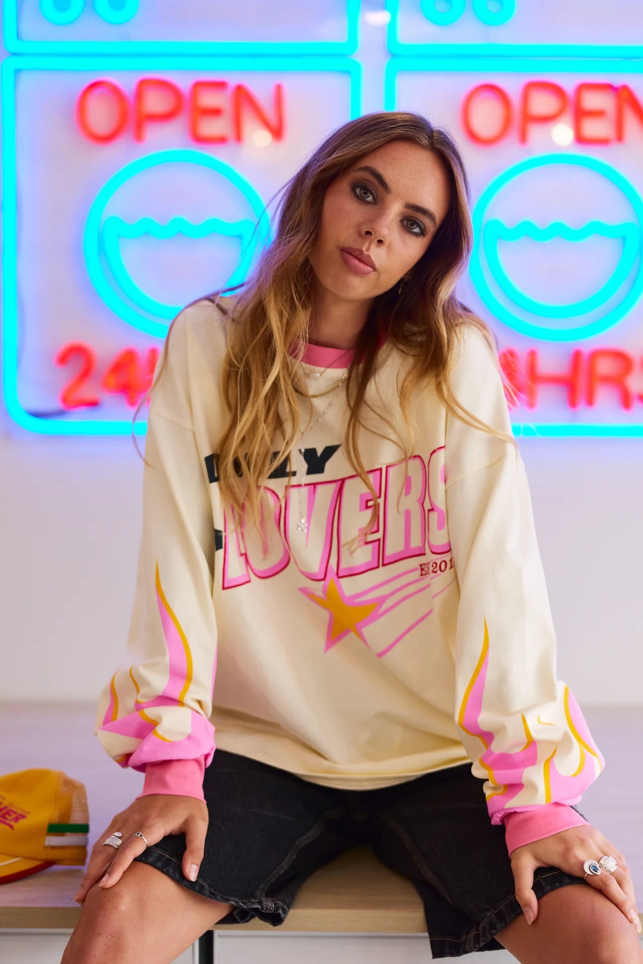 ONLY LOVERS LEFT- MOTO LONG SLEEVE TEE - CREAM