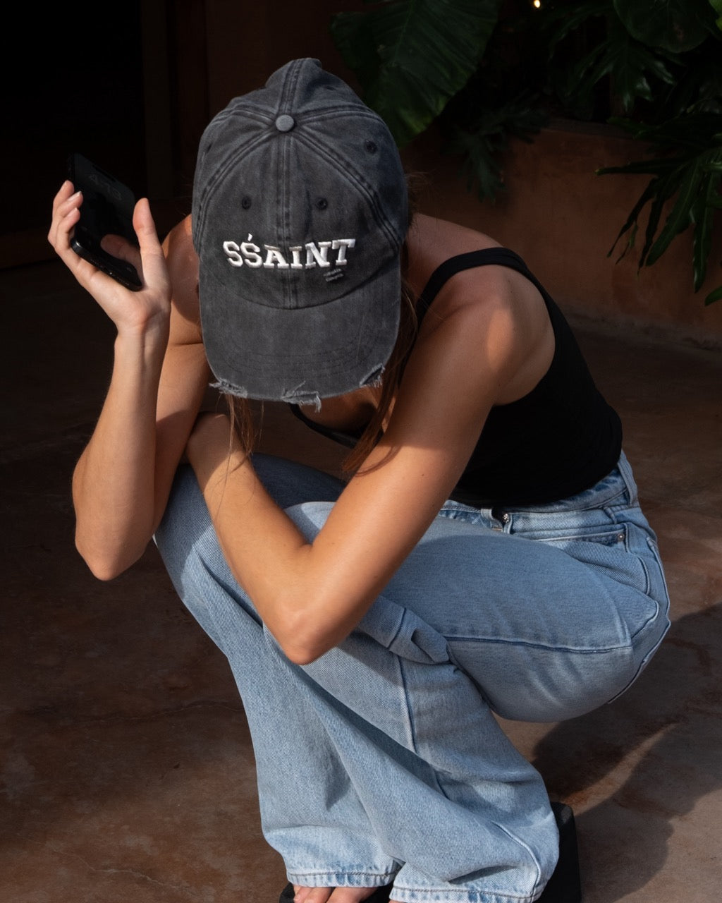 SŚAINT- SŚAINT LOGO CAP - BLACK & CREAM ACID WASH