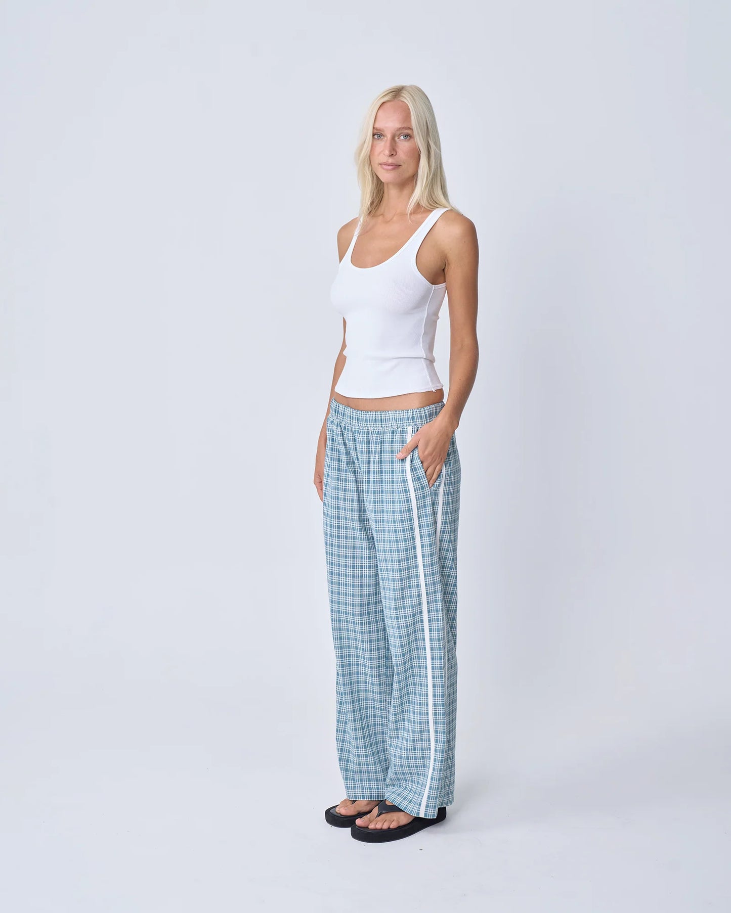 NEAR THE SEA- RACER PANT - BLUE PLAID