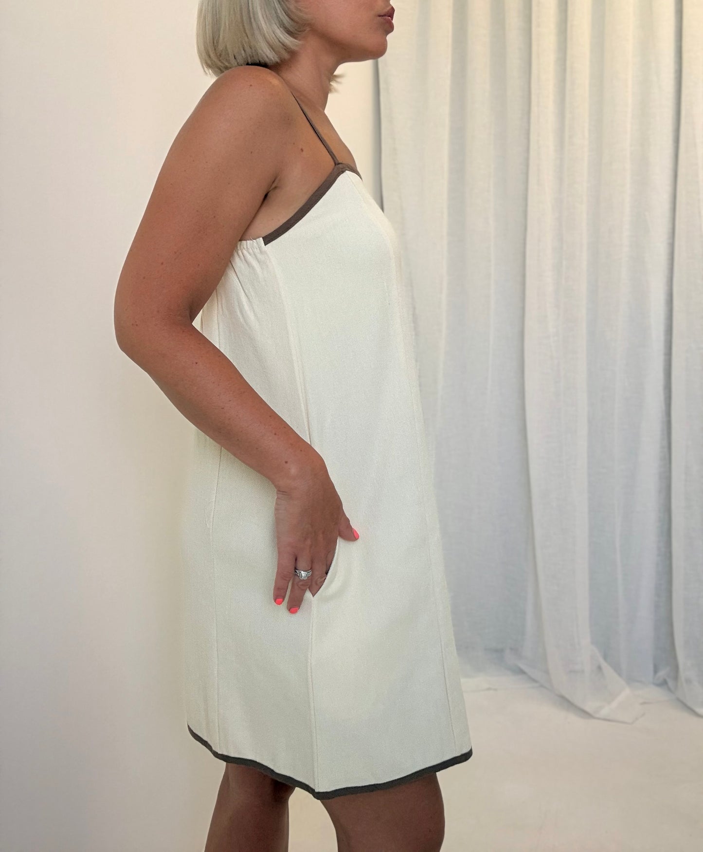 By Frankie/ Zinnia Denim Dress-Cream/Mocha