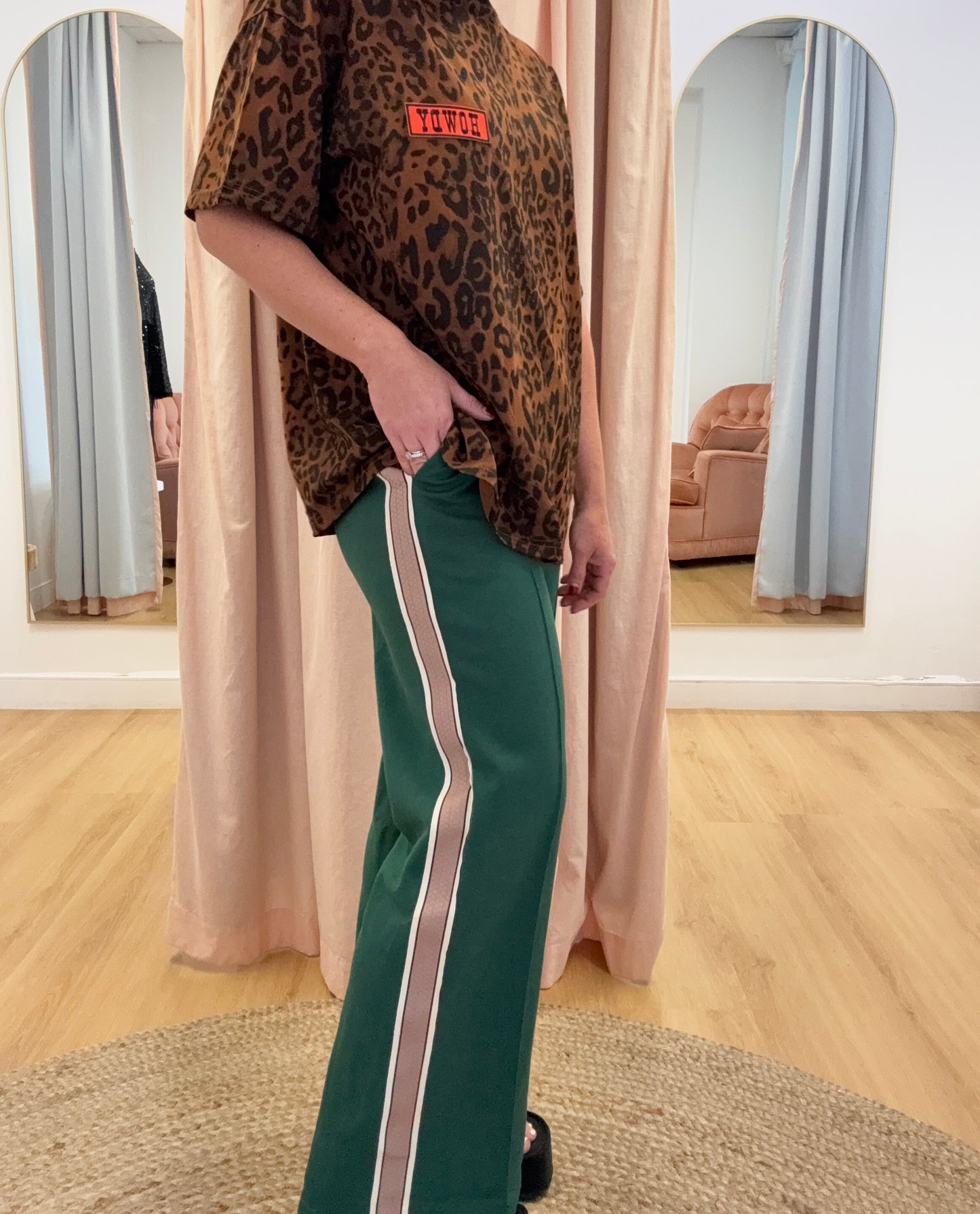 By Frankie/ Racer Pleated Sweatpants- Green/Beige