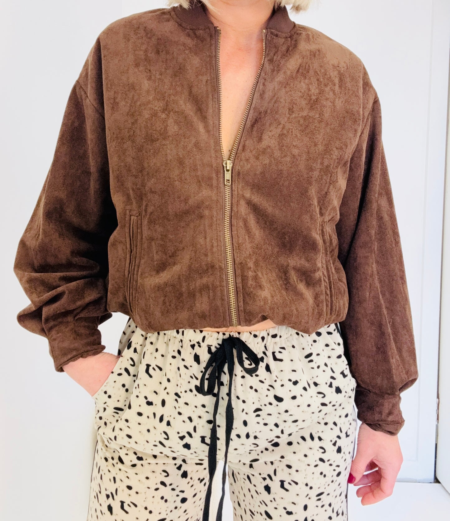Luna suede Bomber- Chocolate