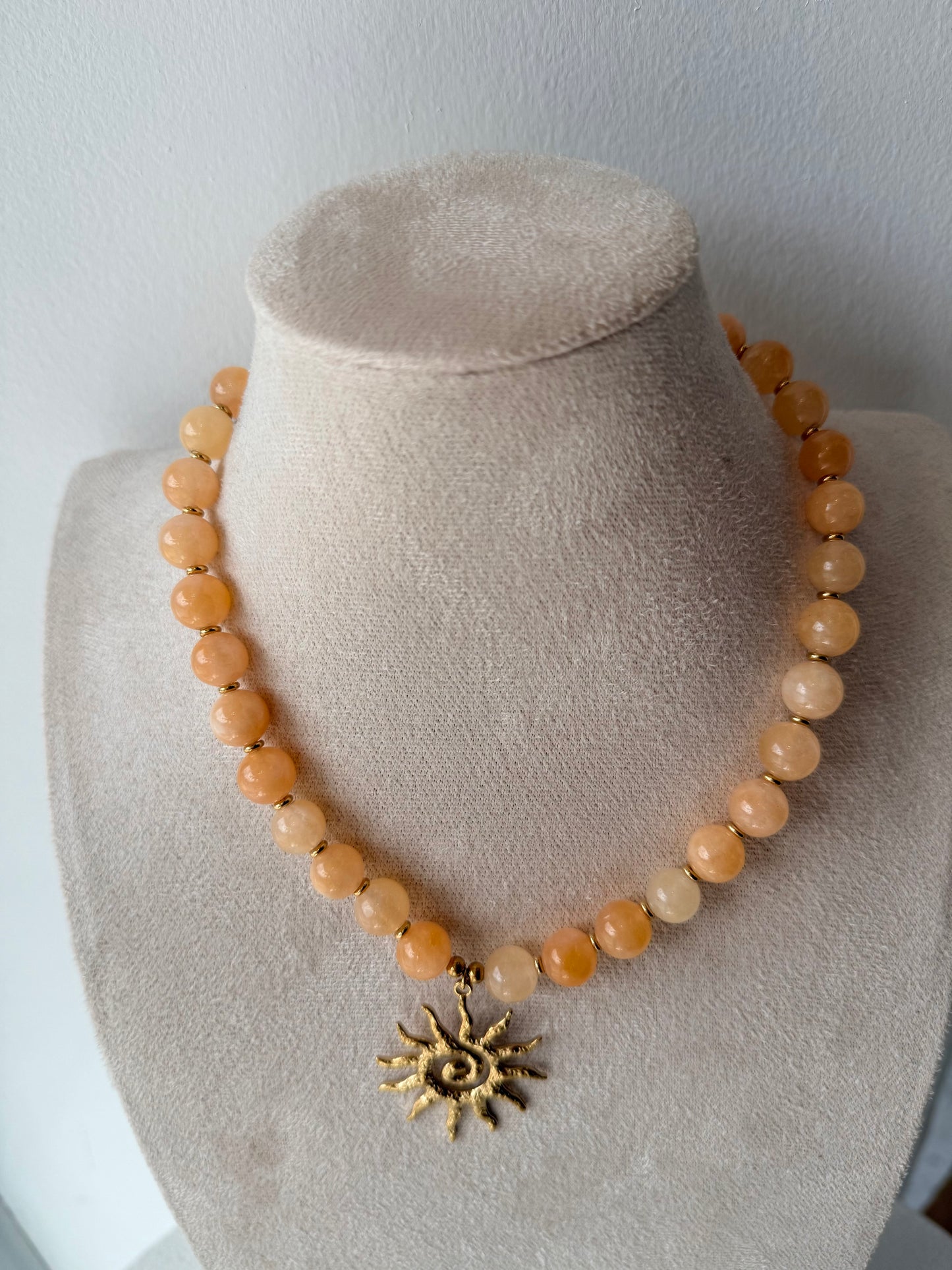 18K Gold Beaded
Gemstone Necklace- Peach