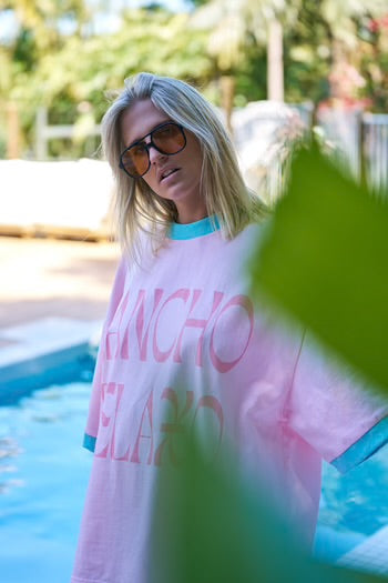 HIBISCUS HOTEL- Pink + Mint Rancho Relaxo Oversized Tee