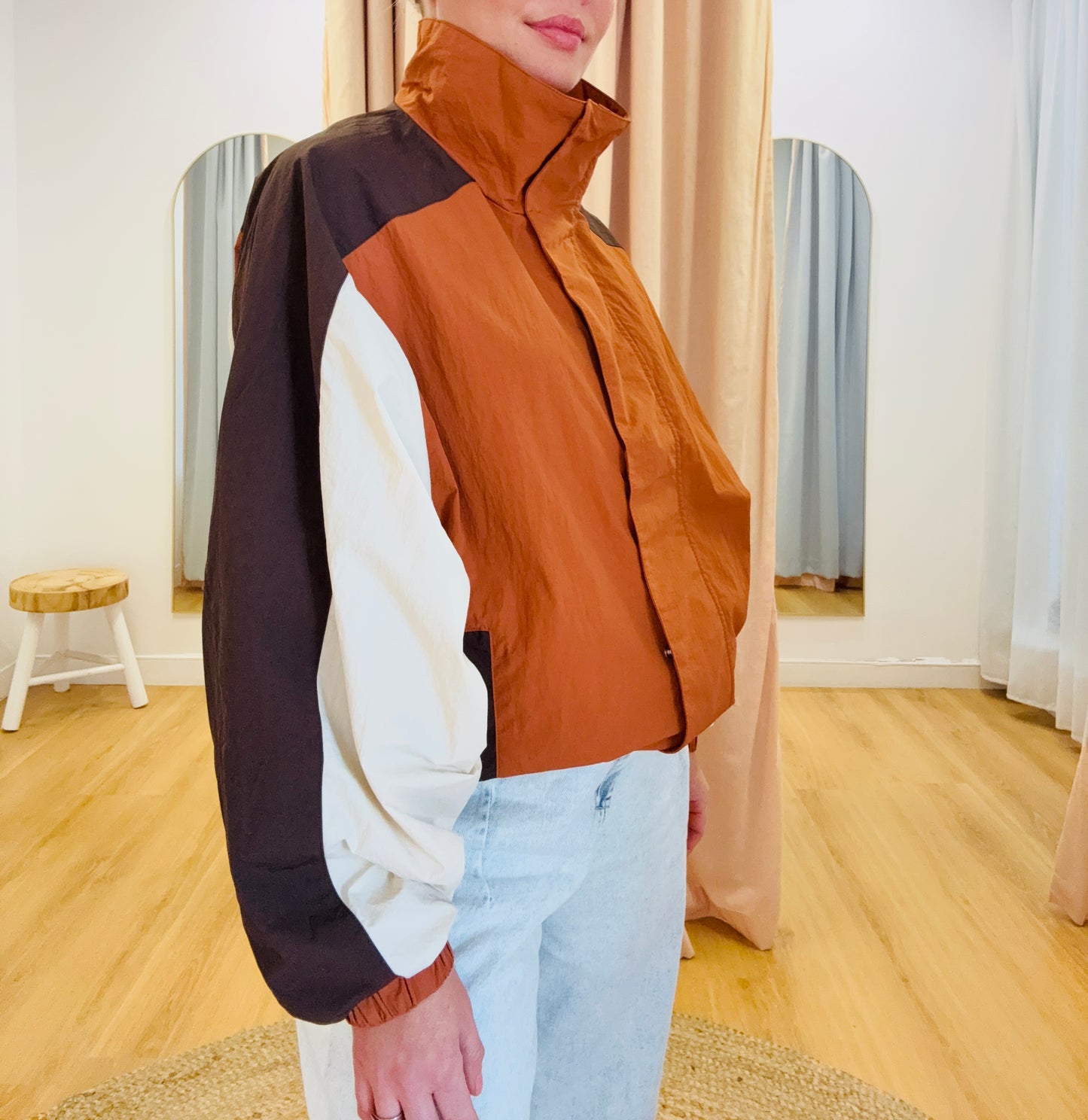 Bowie Funnel Neck Windbreaker Jacket- Colour Block