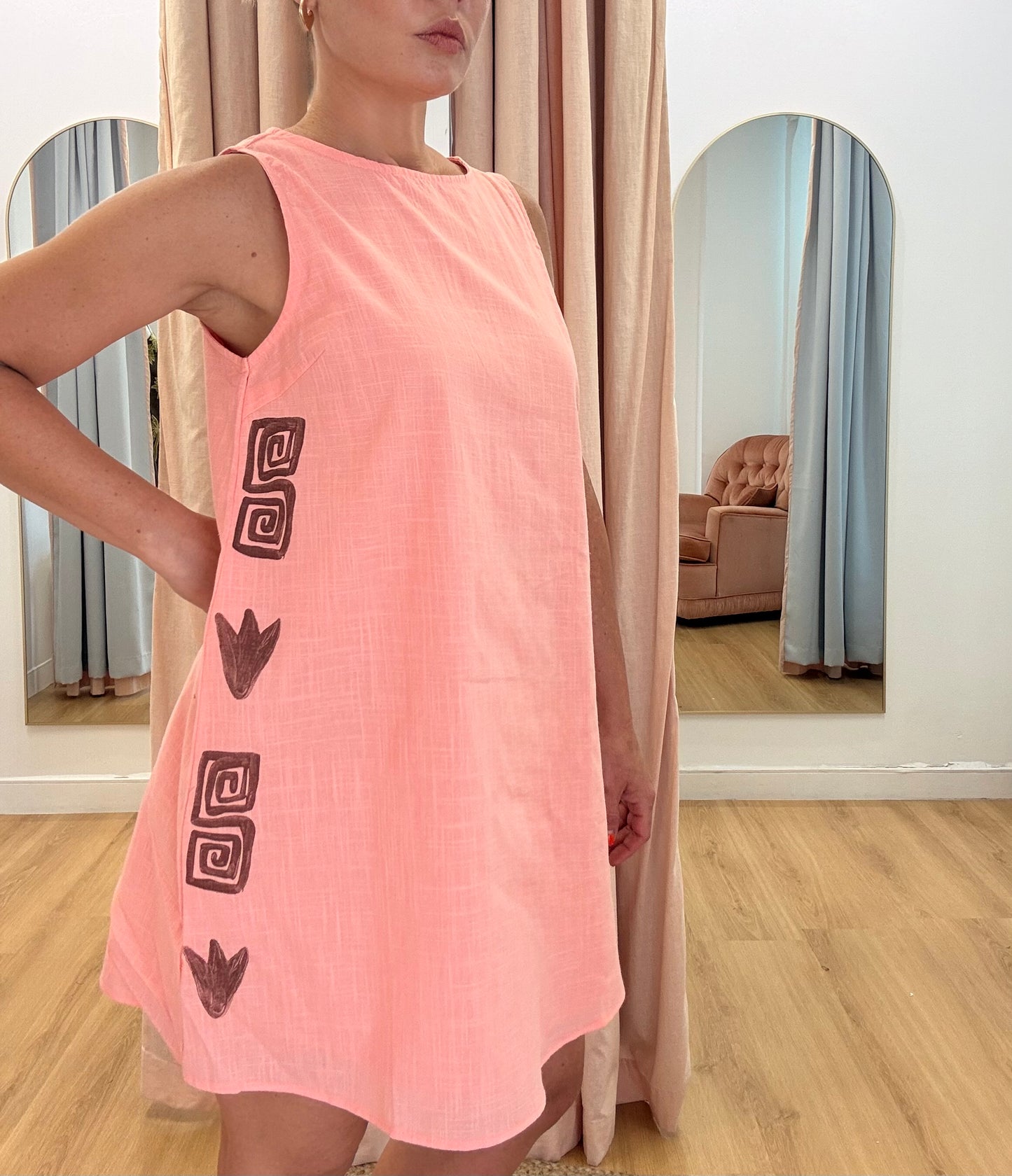 By Frankie/ Carter Shift Dress- Coral/Mocha