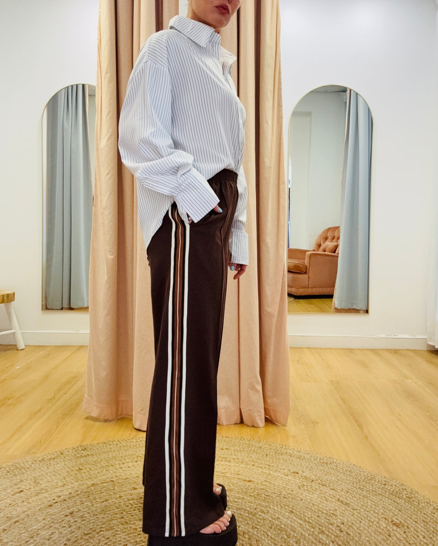 By Frankie/ Racer Pleated Sweatpants- Chocolate/ Black