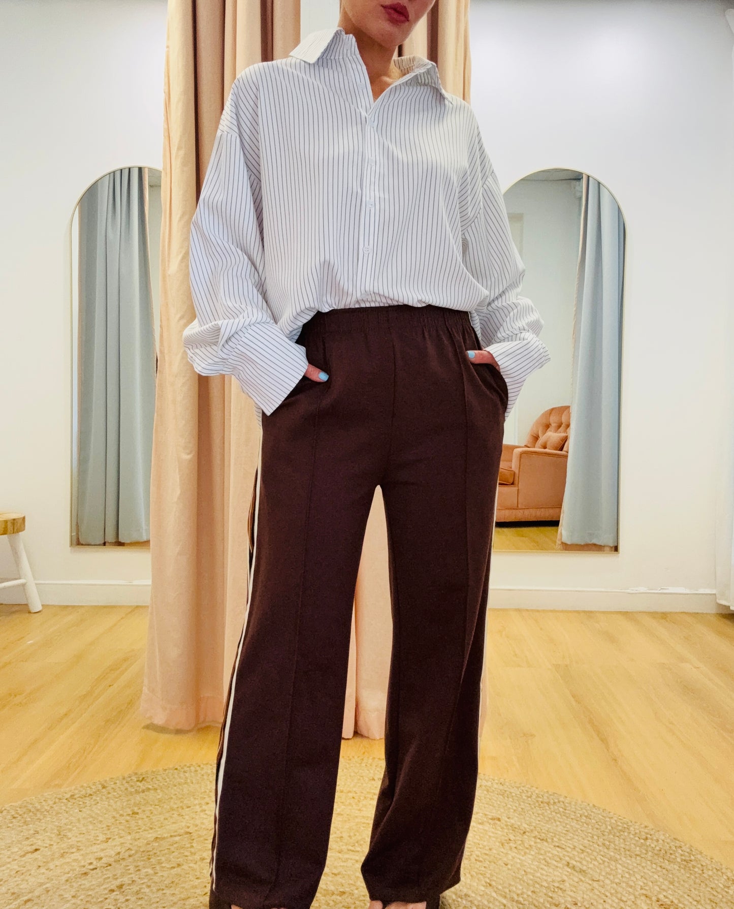 By Frankie/ Racer Pleated Sweatpants- Chocolate/ Black