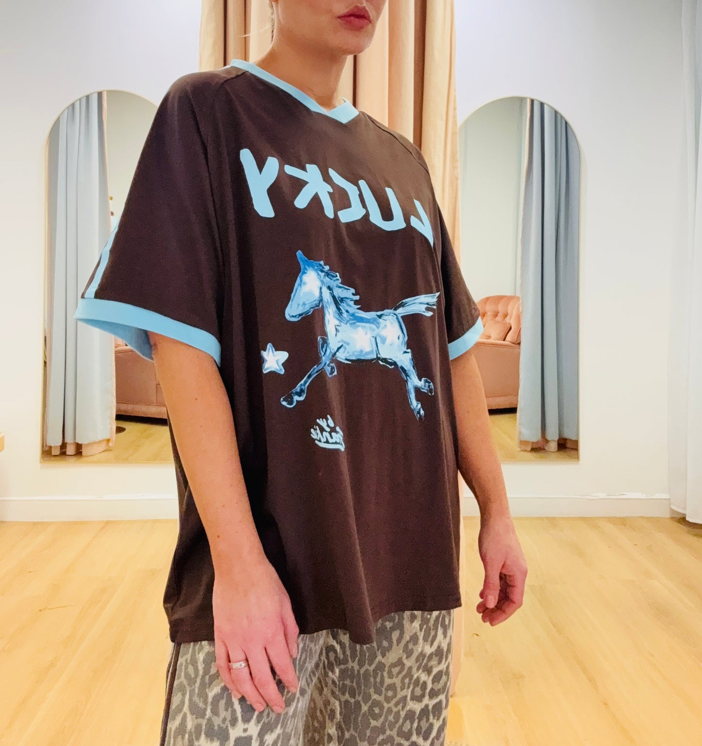 By Frankie/ Lucky Racer Tee- Sky/ Chocolate