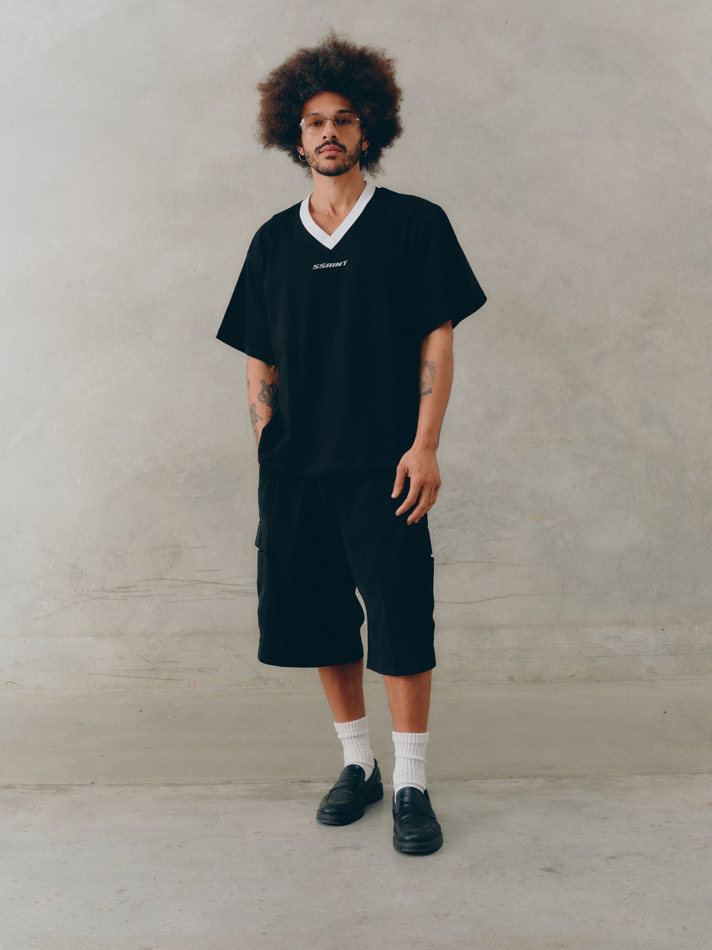 SSAINT/ REFLECTIVE V NECK TEE - BLACK