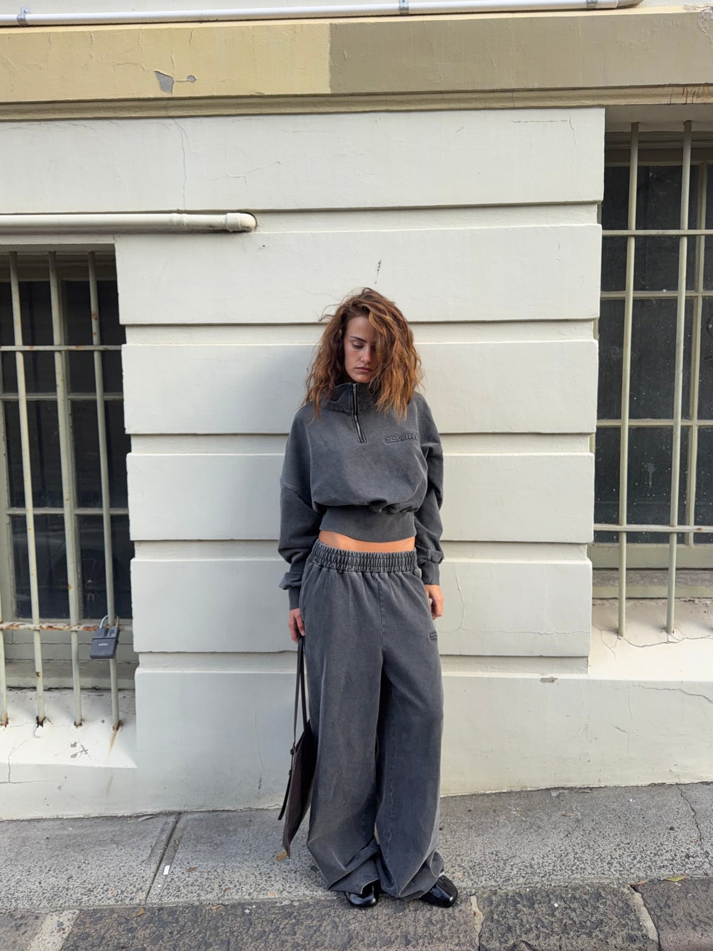 SŚAINT ACID WASH CROP JACKET - CHARCOAL