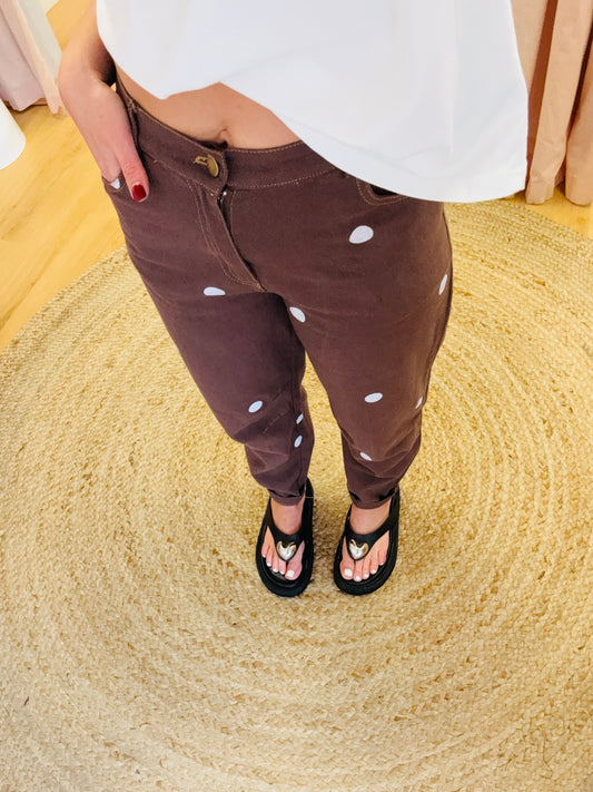 By Frankie/ Barrel Jeans- Chocolate Polka Dot
