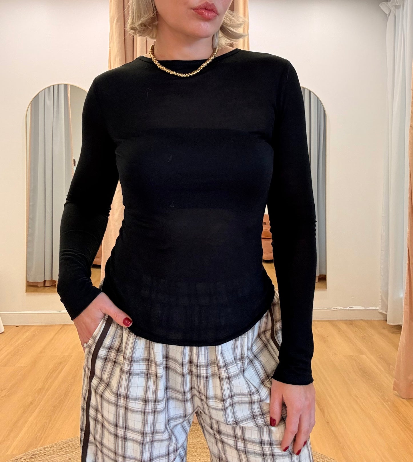 Sofia Sheer Long Sleeve Top- Black