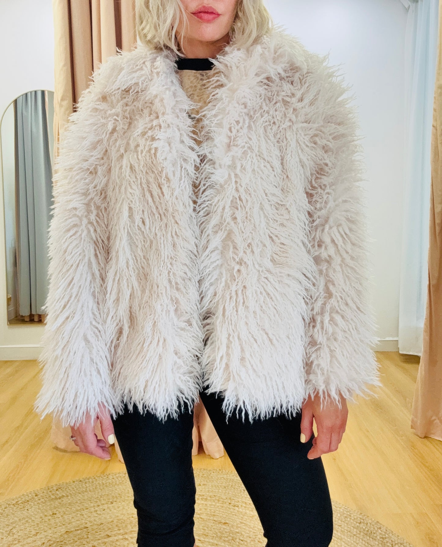 Madison Faux Fur Jacket- Cream
