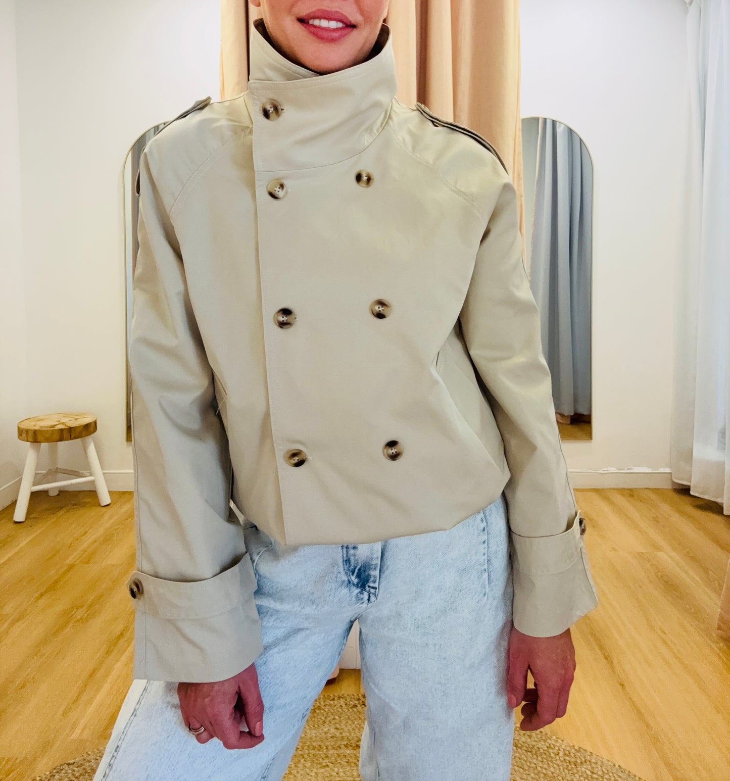 By Frankie/ Funnel Neck Jacket- Beige