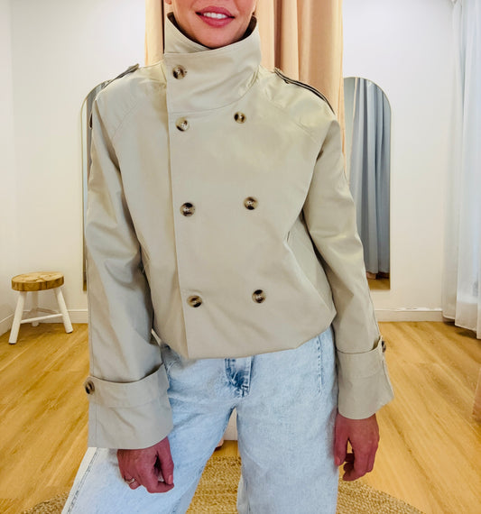 By Frankie/ Funnel Neck Jacket- Beige