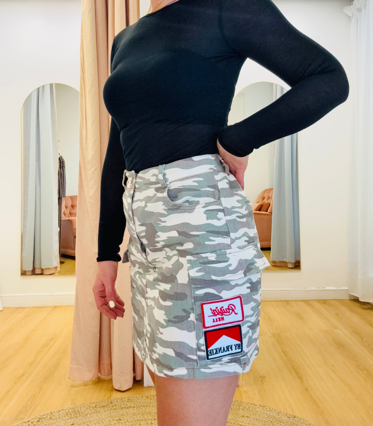 By Frankie/ Camo Skirt- Light Wash