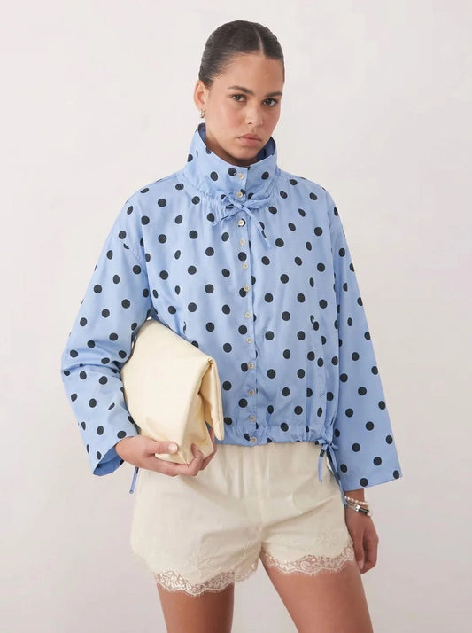 Mabel Polka Dot Bomber Jacket- Blue