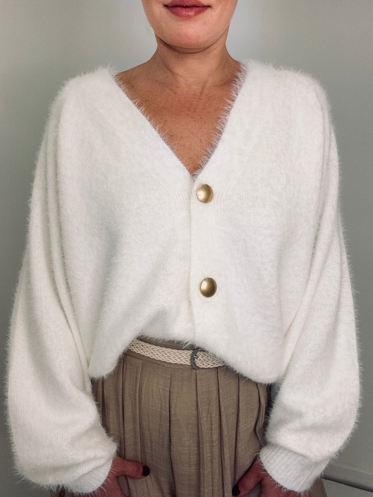 Sasha fluffy knit cardigan- white