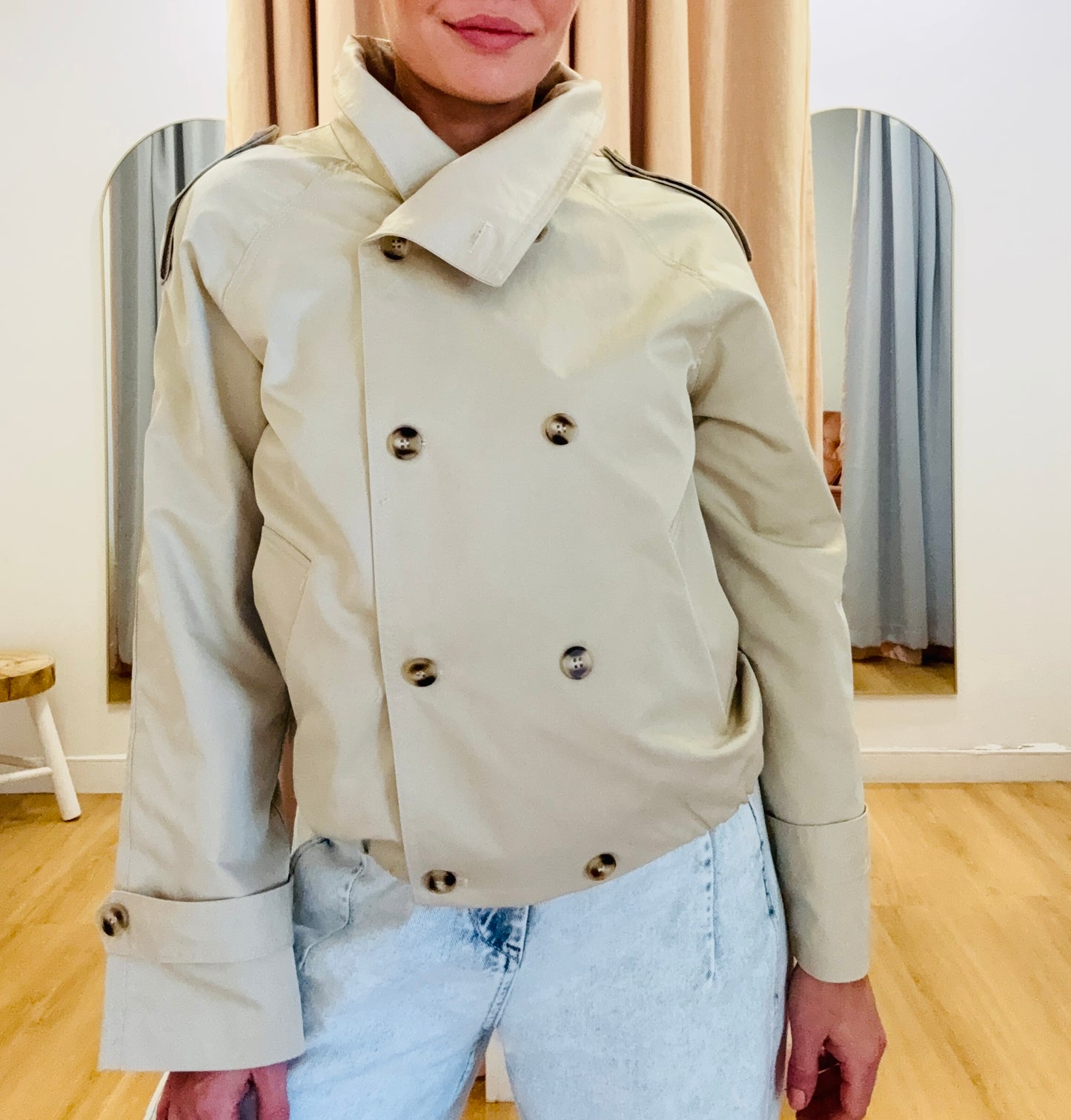 By Frankie/ Funnel Neck Jacket- Beige