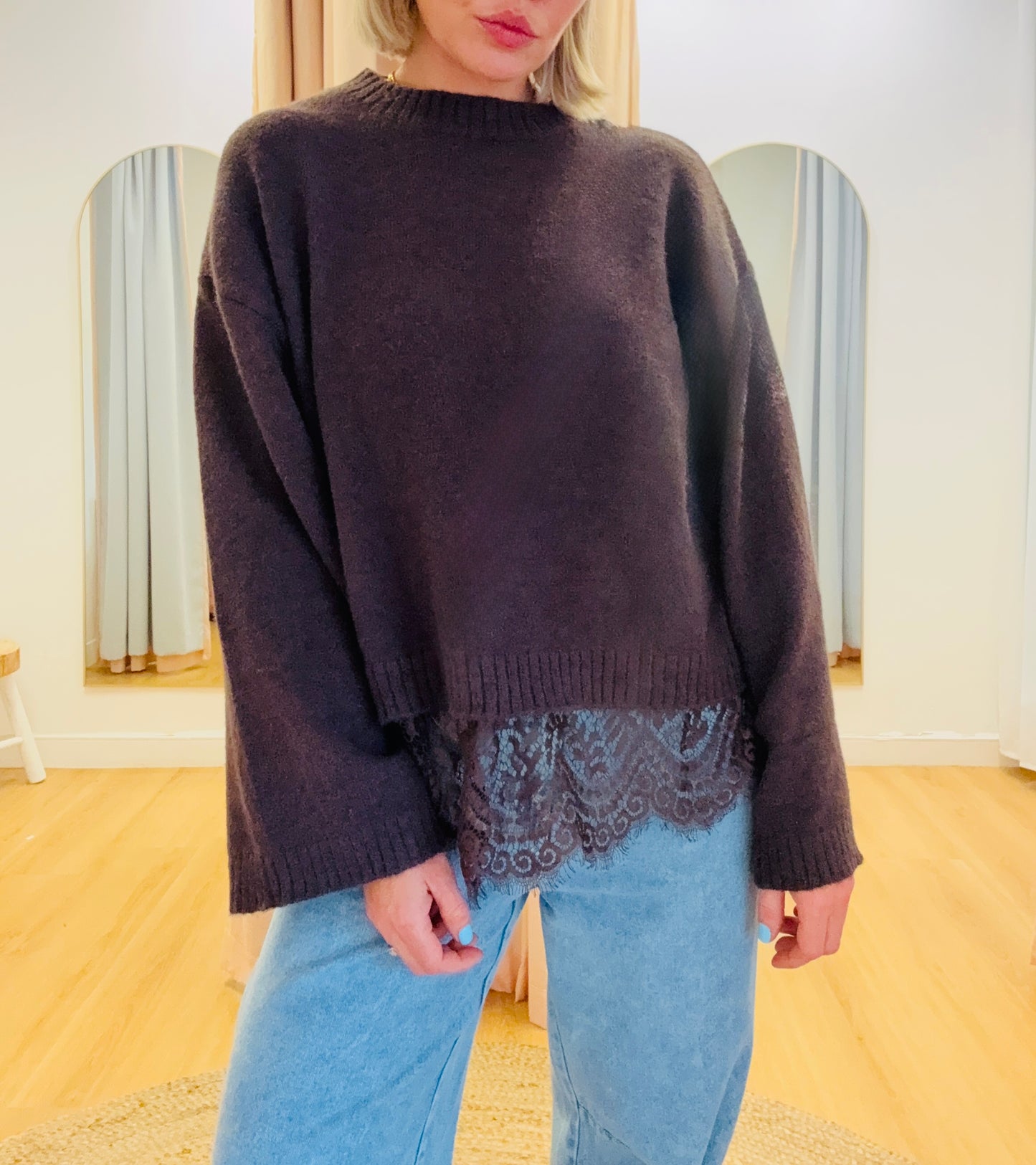 By Frankie/ Lace Trim Knit - Chocolate