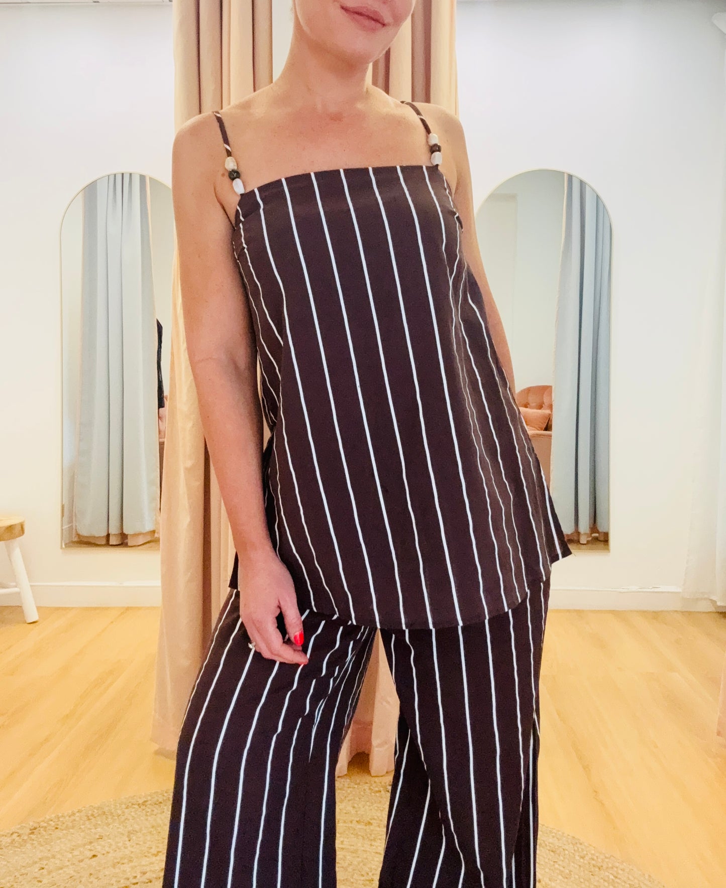 By Frankie/ Kai Stipe Pant Set- Chocolate/ White