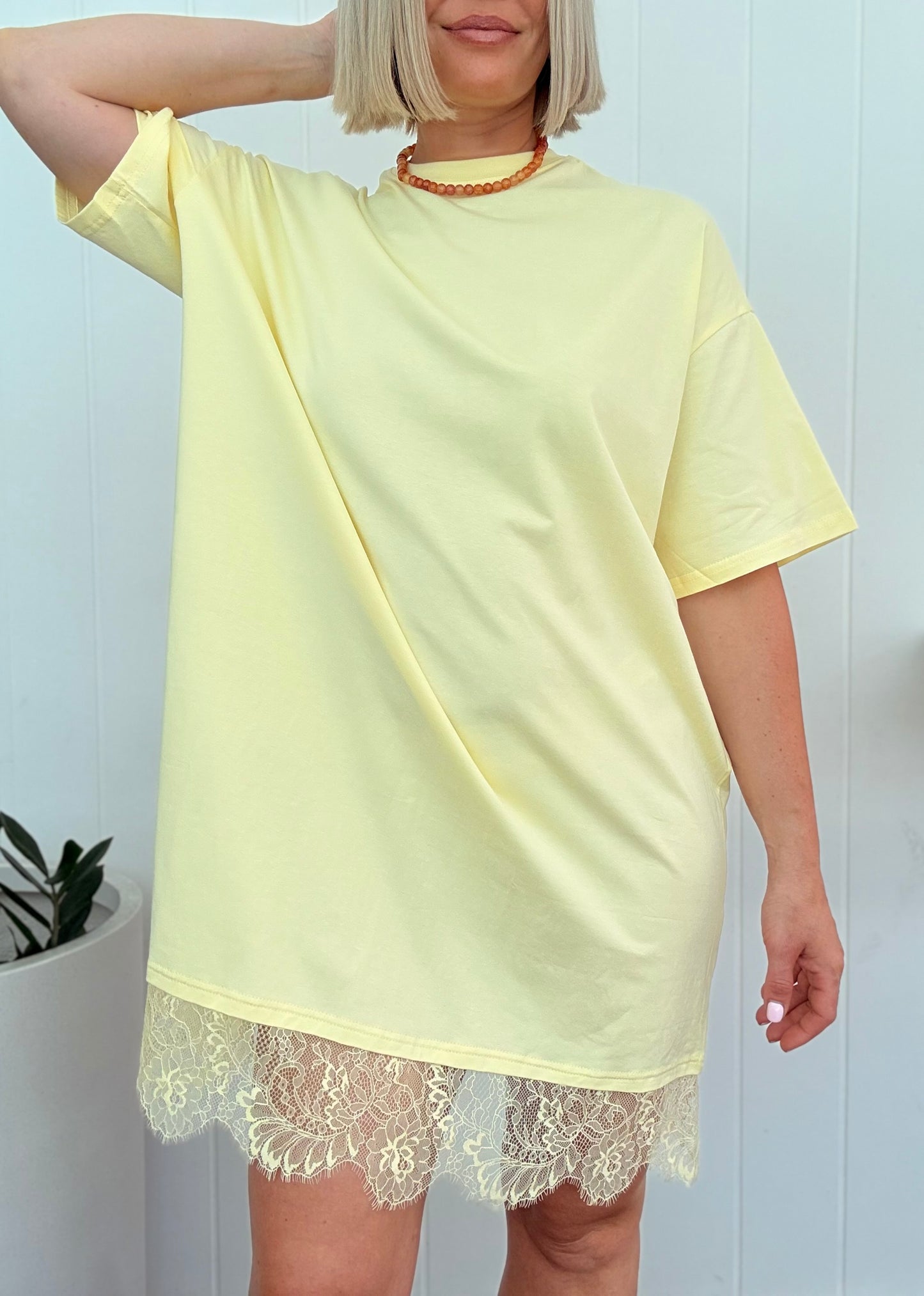 By Frankie/ Lace Oversized Tee-Lemon