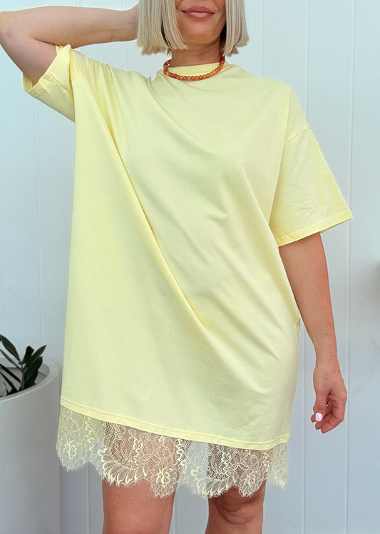 By Frankie/ Lace Oversized Tee-Lemon