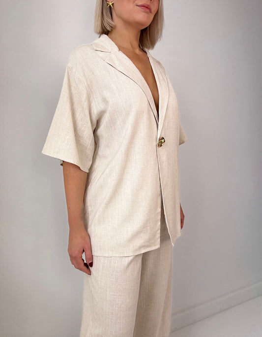 Ava Button Pant Set- Oat