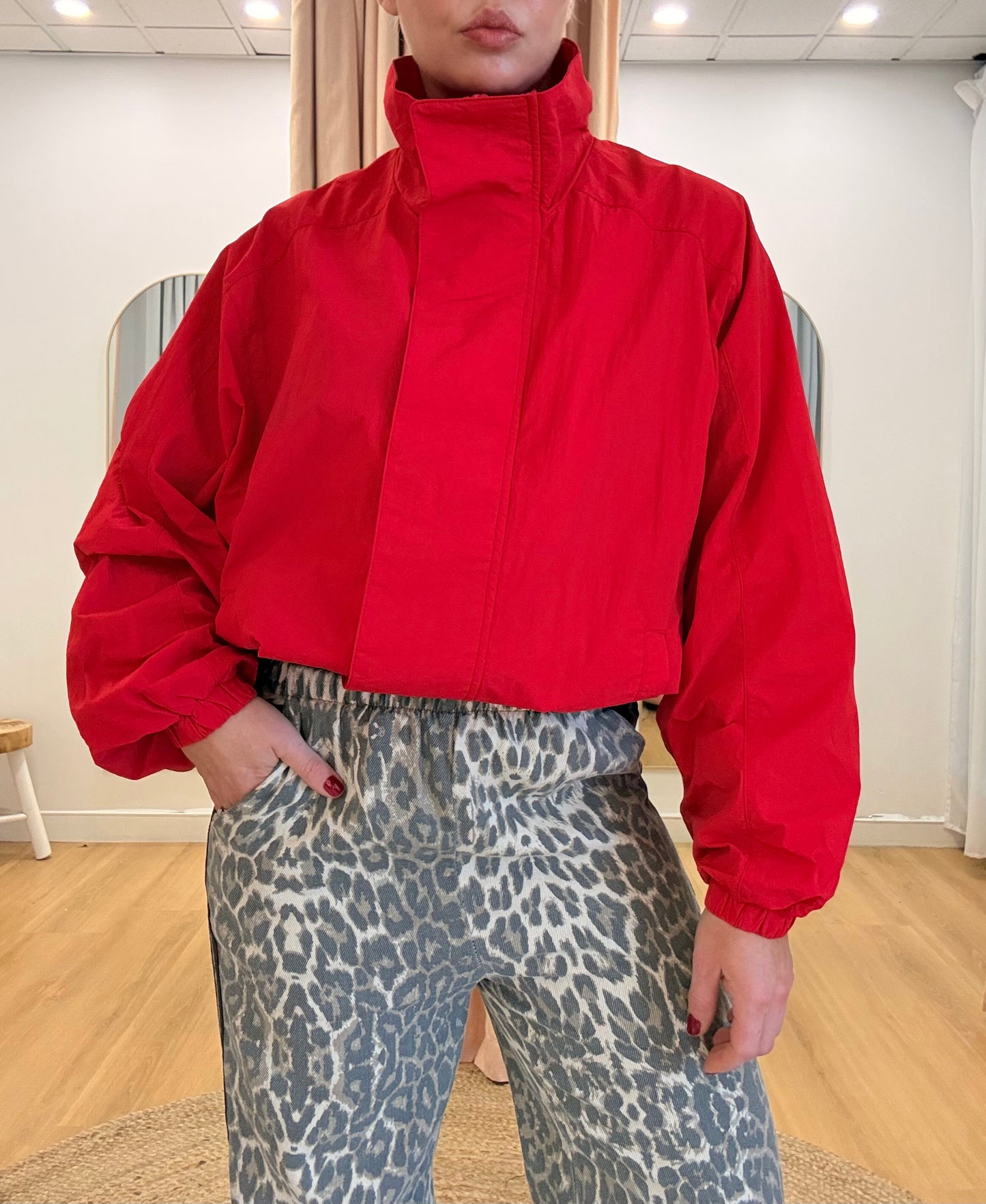 Bowie Funnel Neck Windbreaker- Red