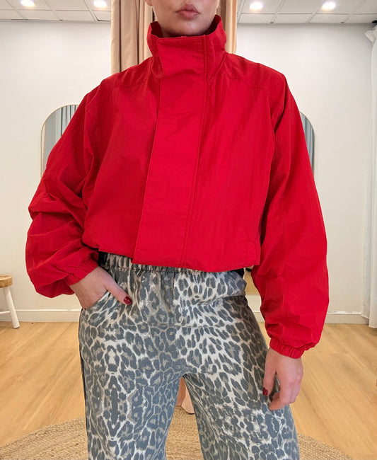 Bowie Funnel Neck Windbreaker- Red