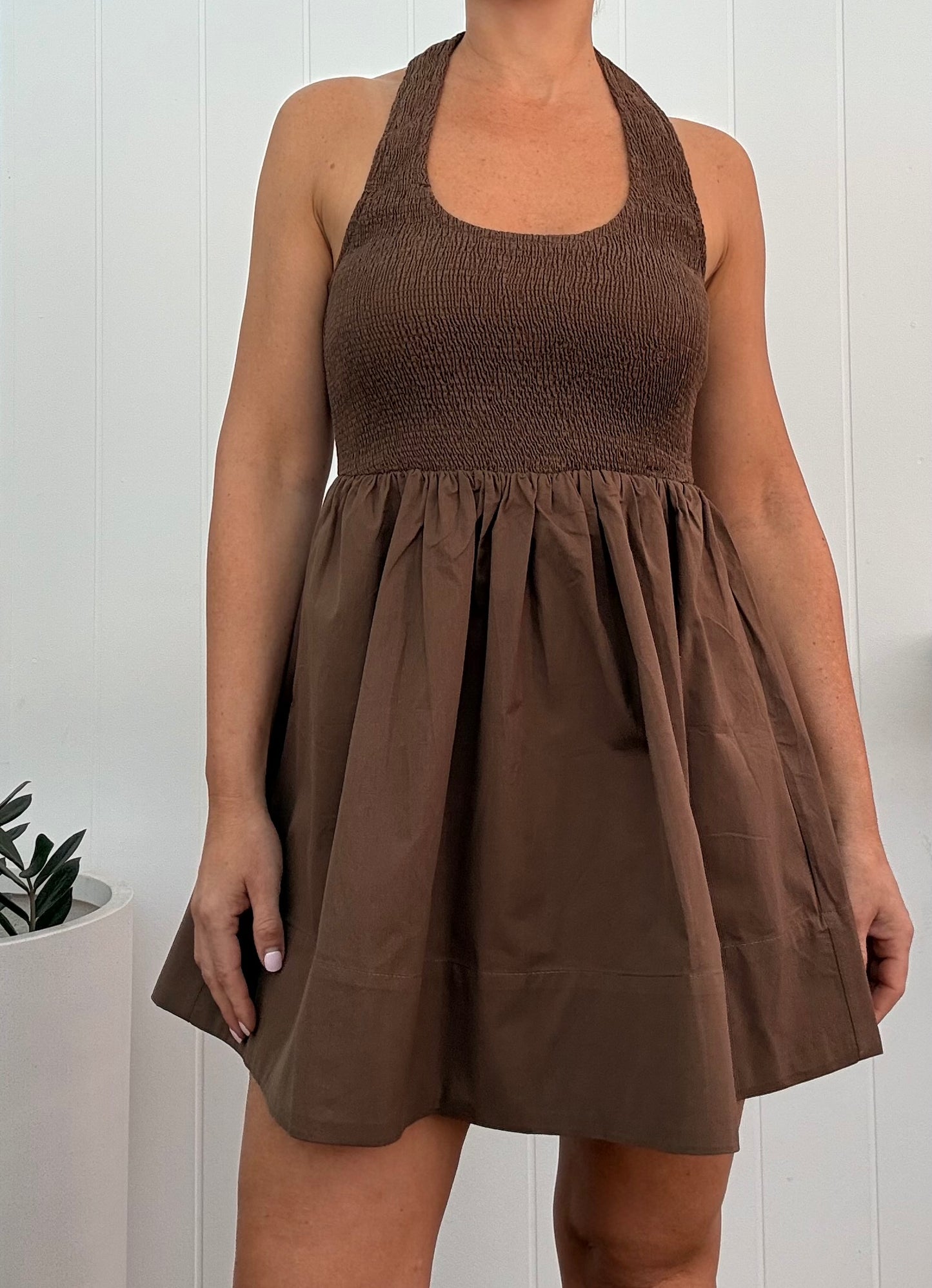 Bonnie Halter Dress- Mocha