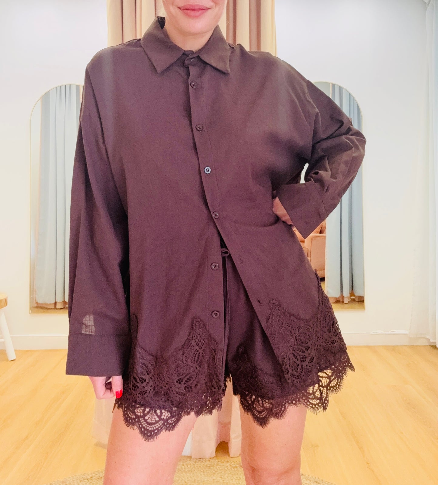By Frankie/ Ivy Lace Shirt- Chocolate