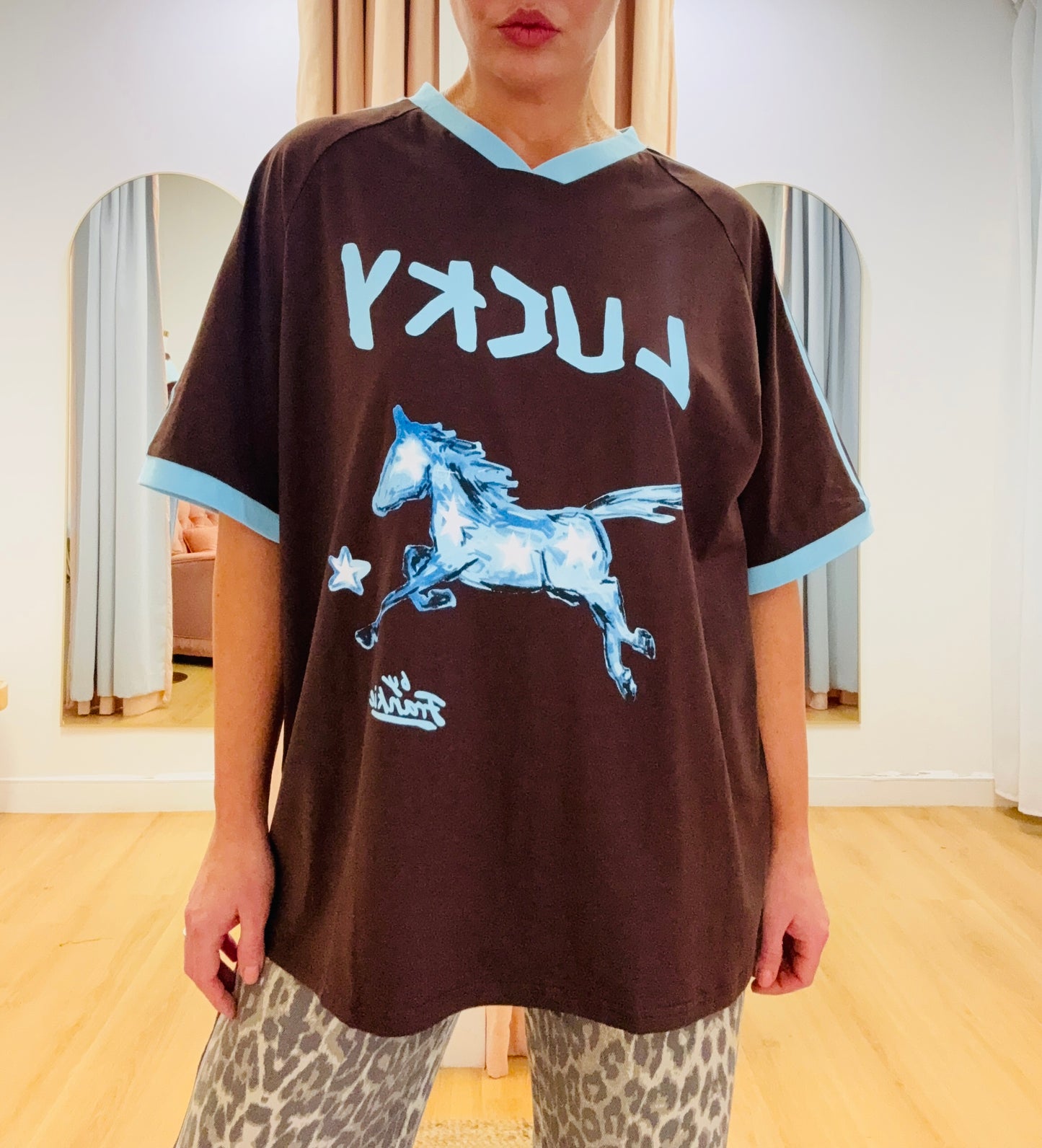 By Frankie/ Lucky Racer Tee- Sky/ Chocolate