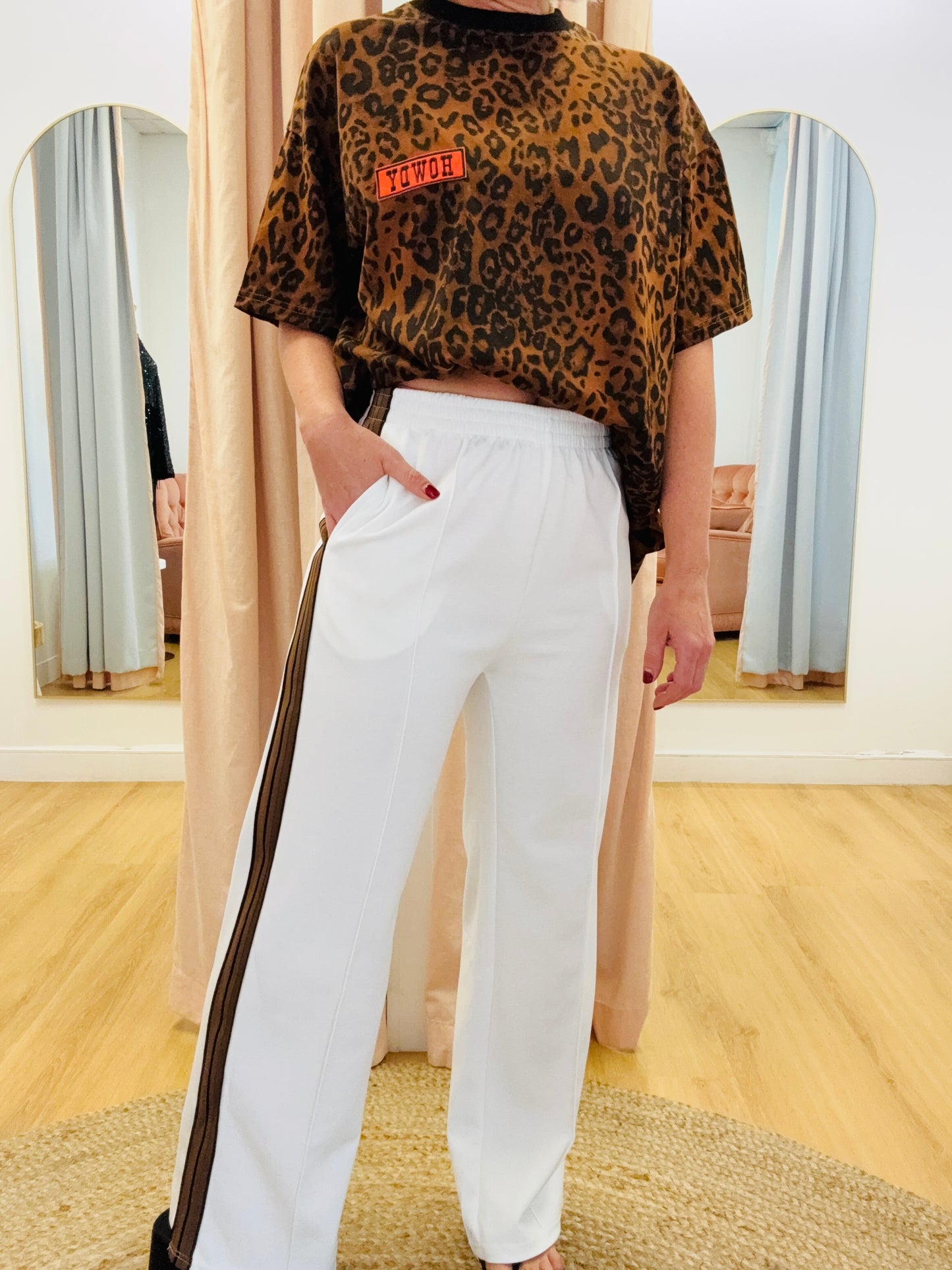 By Frankie/ Racer Pleated Sweatpants- White/ Mocha