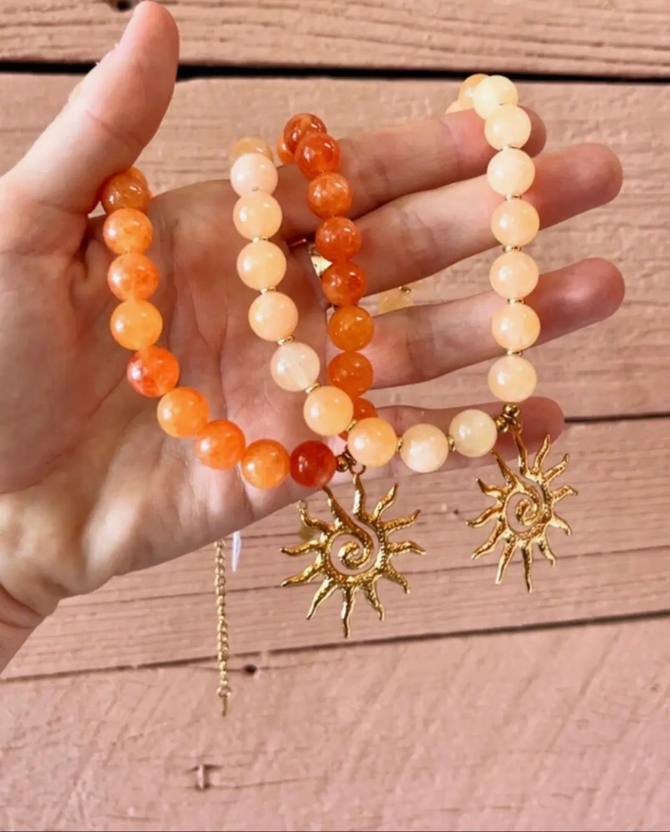 18K Gold Beaded
Gemstone Necklace- Peach