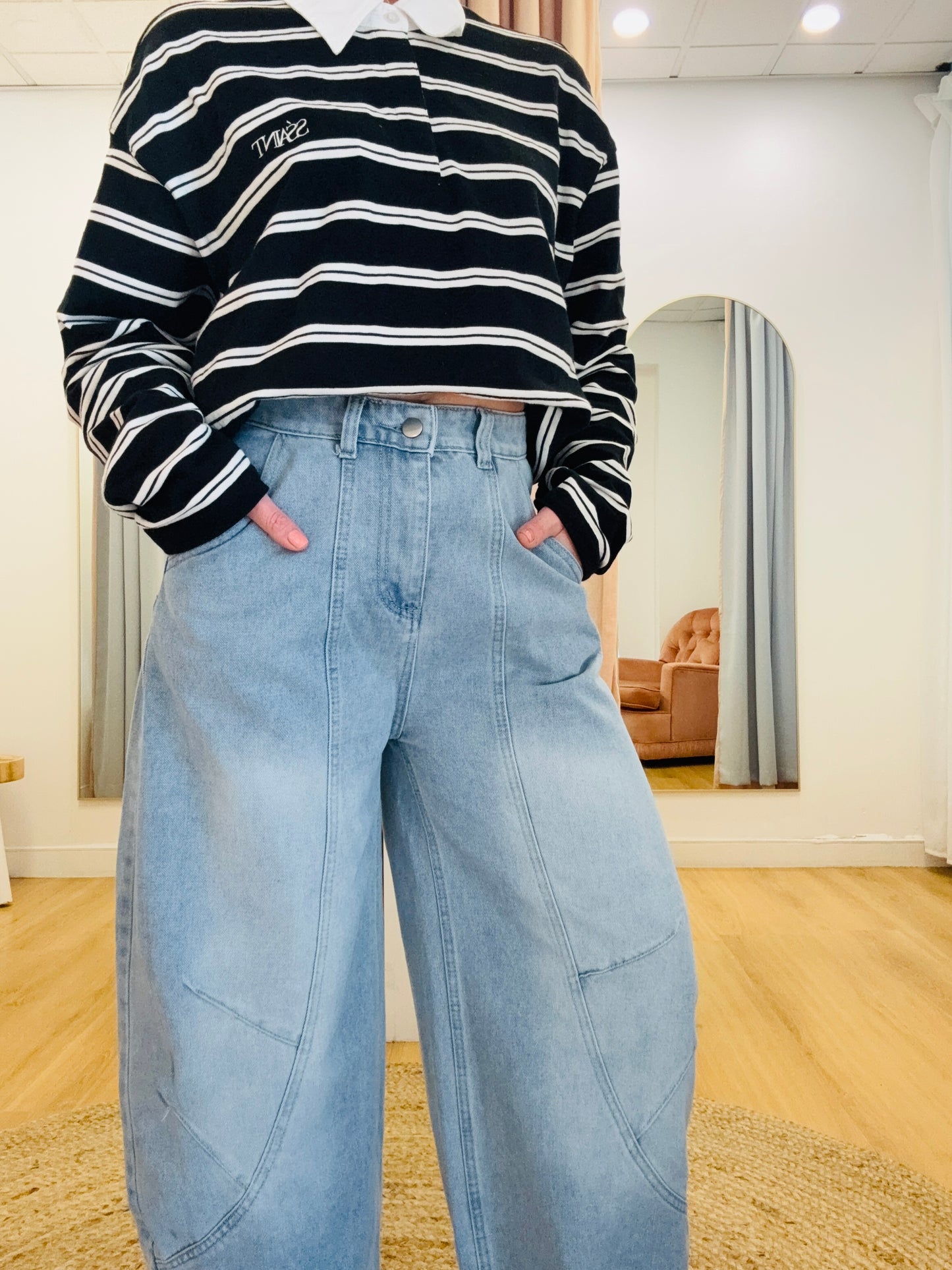 Indigo Wide Barrel Jeans