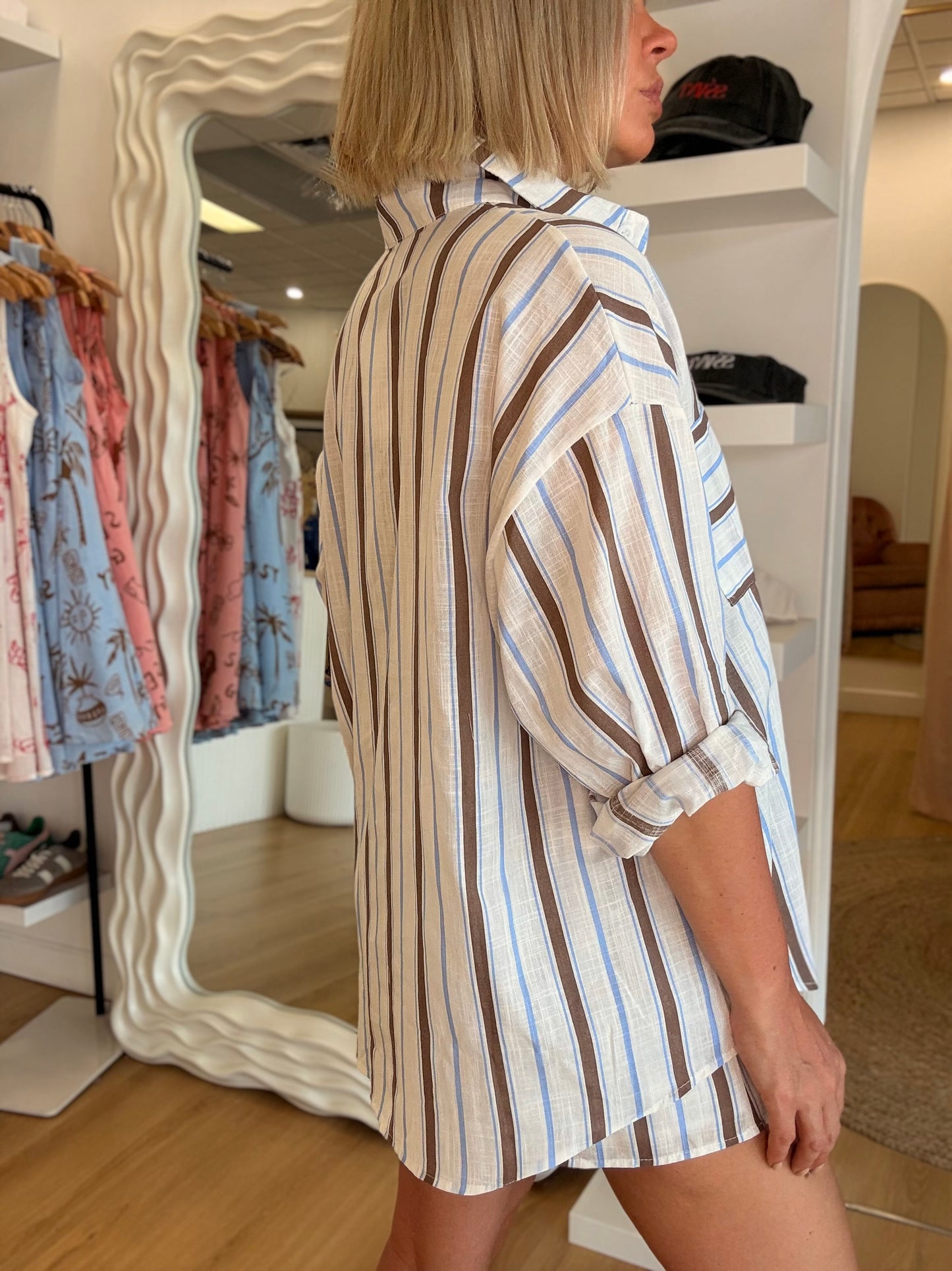 By Frankie/ Amara Short Set- Sky Mocha Stripe