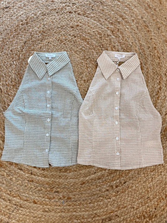 Jessie Collared Top- Black Check