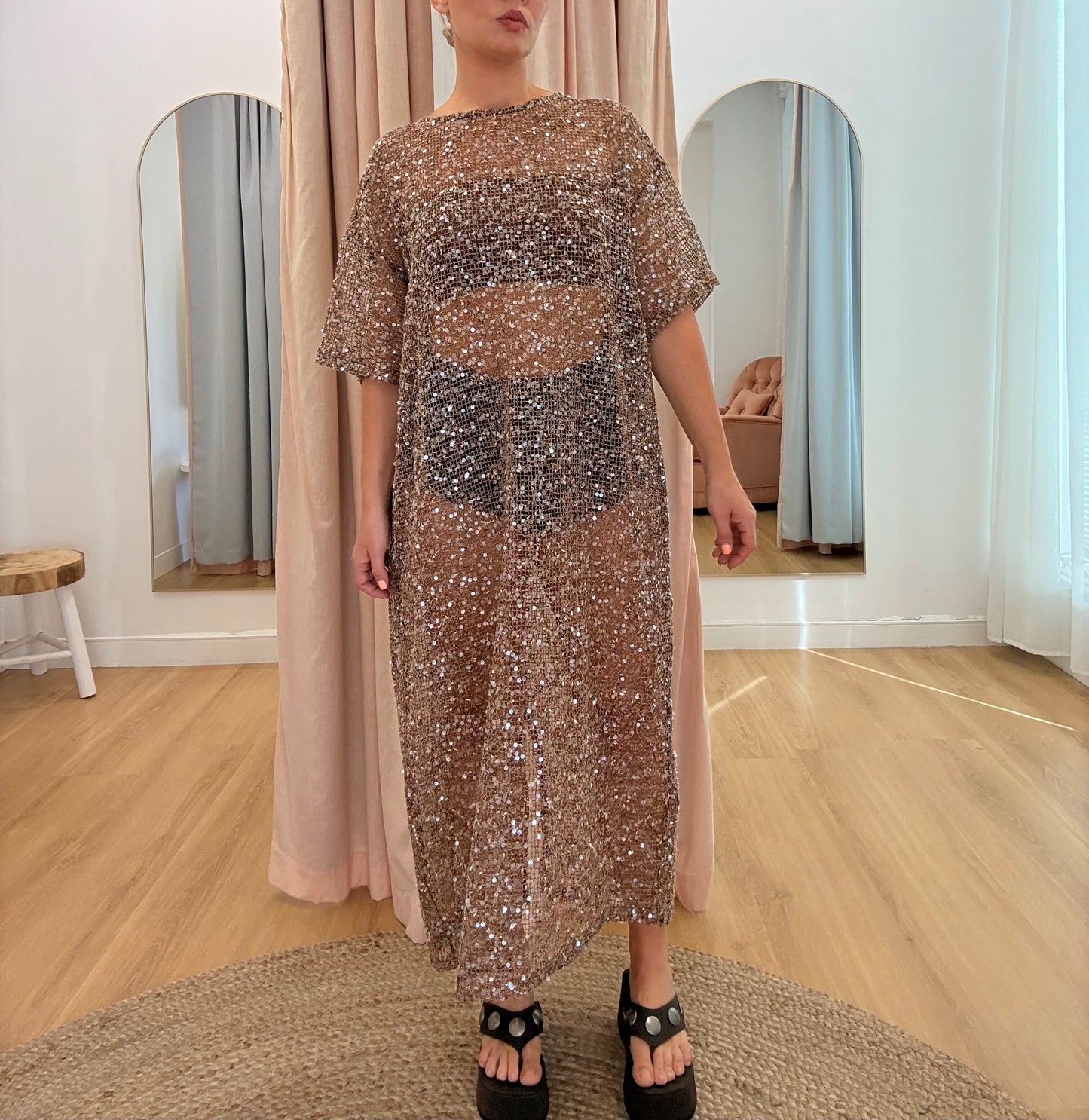 By Frankie / Sequin Maxi Dress- Mocha