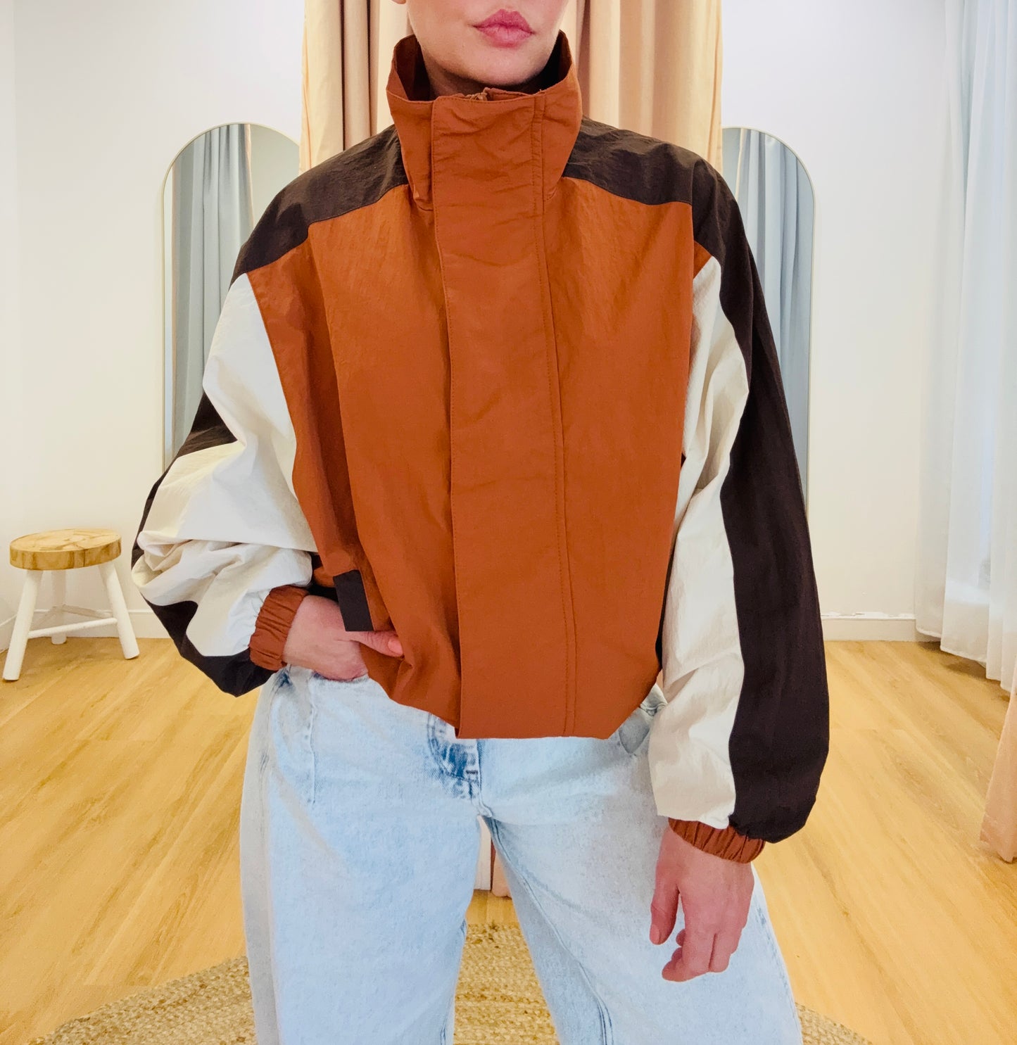 Bowie Funnel Neck Windbreaker Jacket- Colour Block