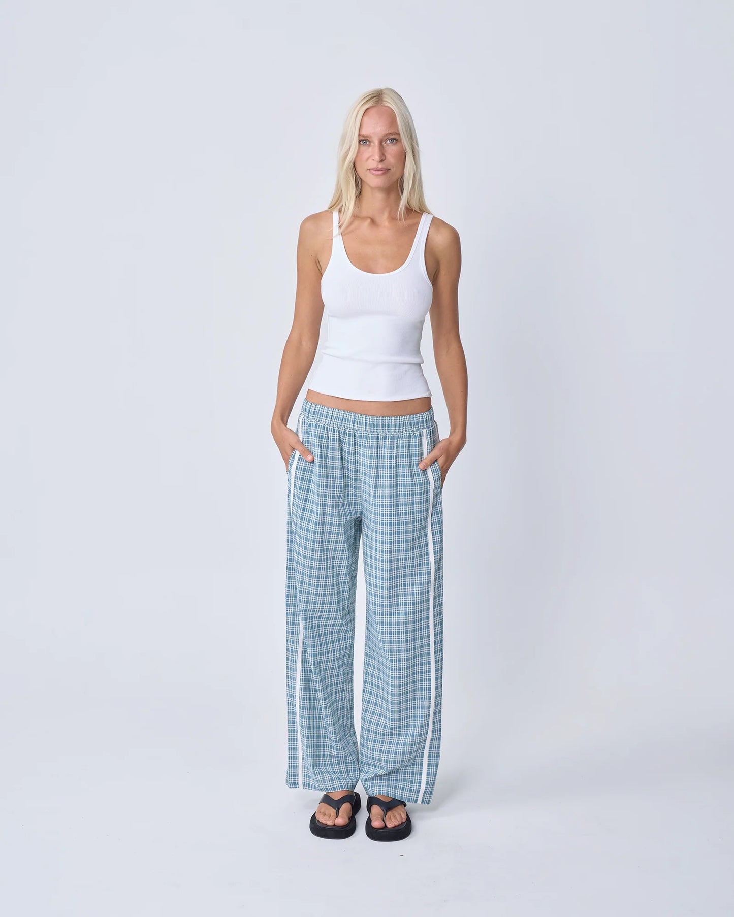 NEAR THE SEA- RACER PANT - BLUE PLAID