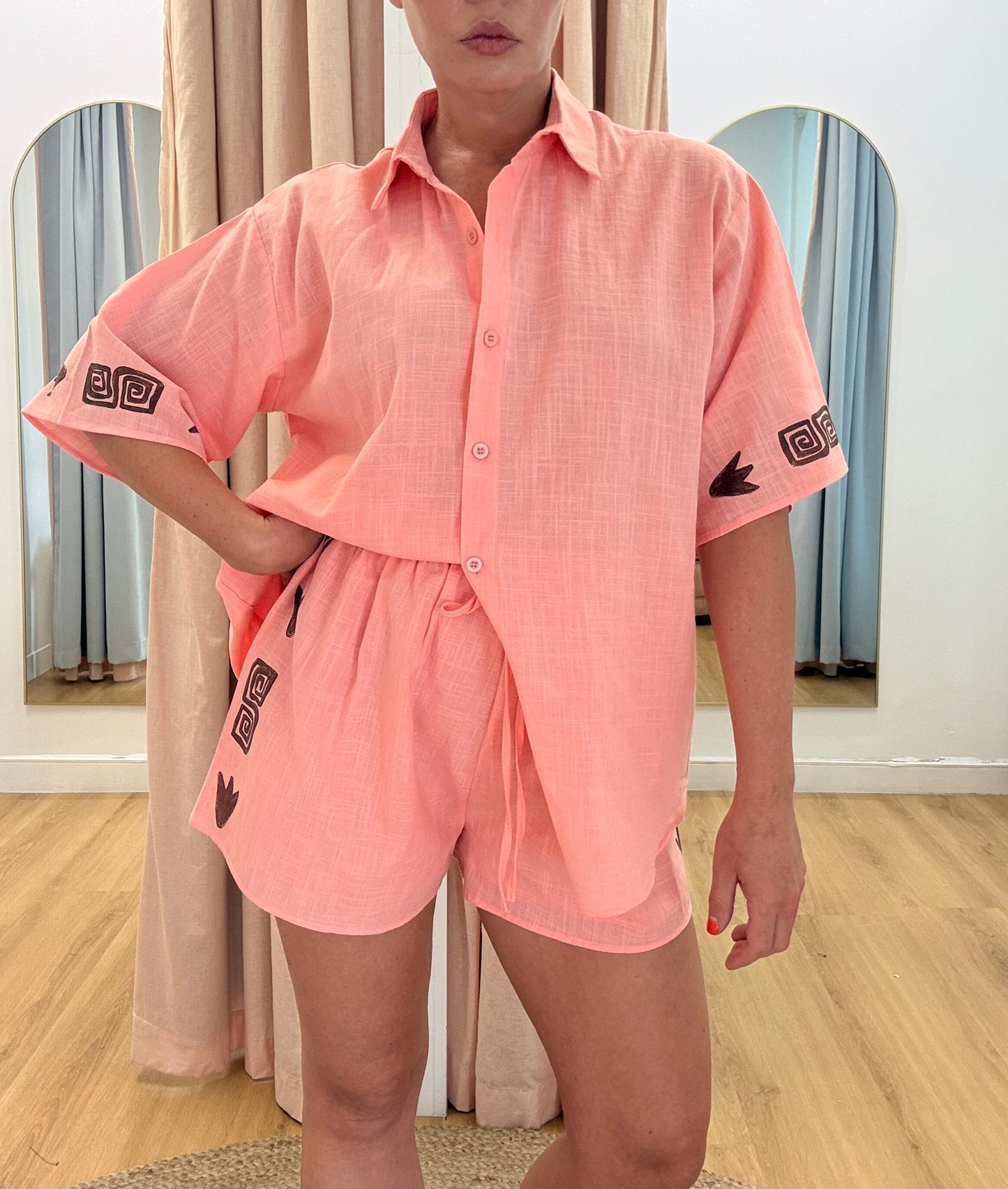 By Frankie/ Carter Short Set-Coral/ Mocha