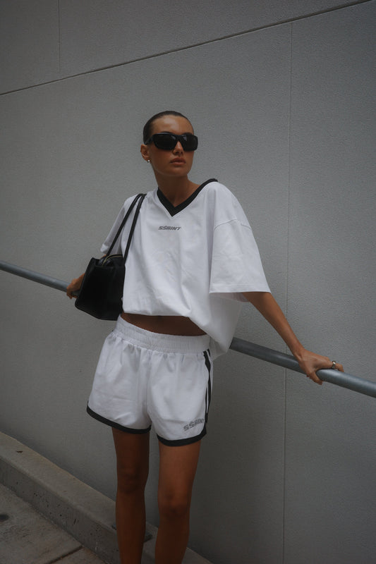 SSAINT/ REFLECTIVE V NECK TEE - WHITE