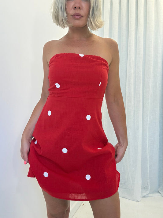 By Frankie/ Evie Strapless Dress-Red/White