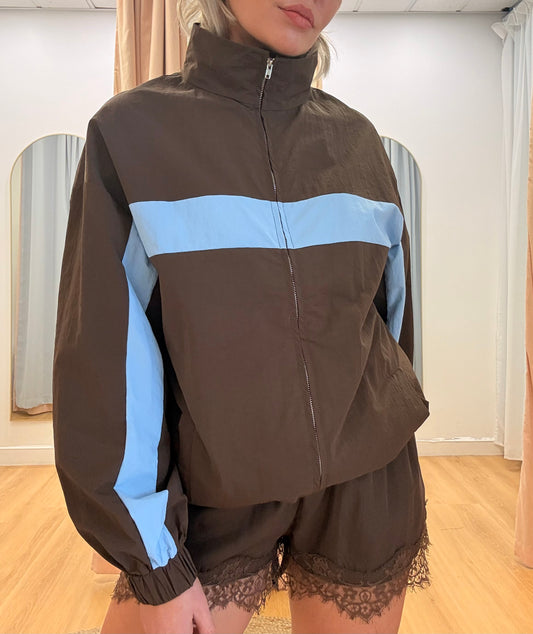 By Frankie/ Windbreaker Jacket- Choc/Sky Blue